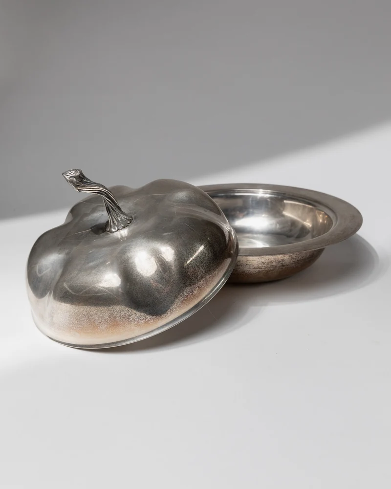 Vintage Bowl with Lid Silver Plated - Pumpkin Shape Design 1940s - Elegant Centerpiece