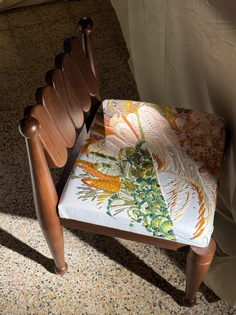 SIMORGH II – Solid Walnut with Hand-Embroidered Upholstery