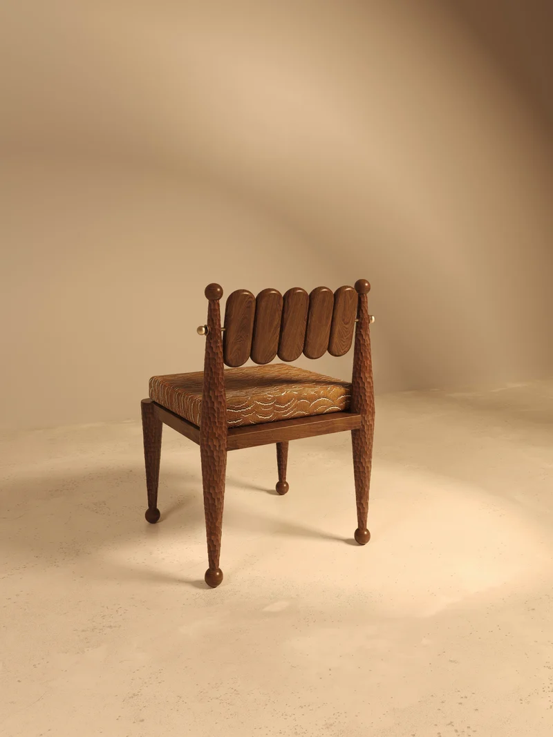 SIMORGH I – Carved Walnut with Pierre Frey Upholstery