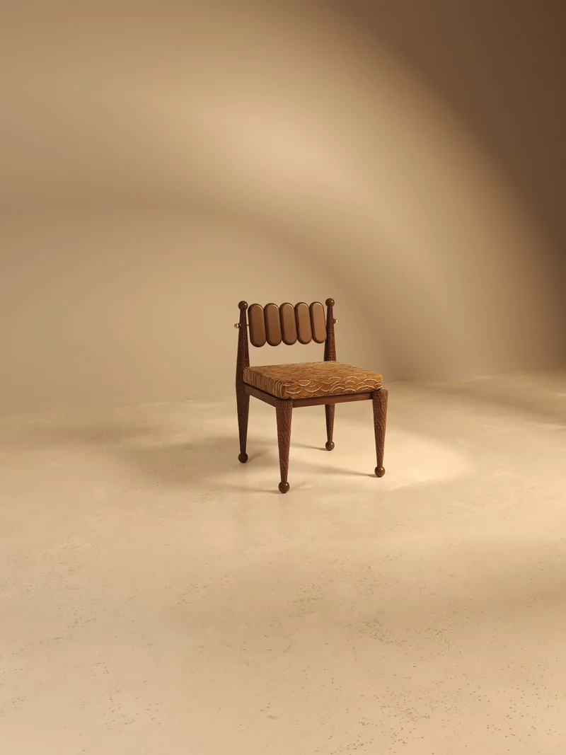 SIMORGH I – Carved Walnut with Pierre Frey Upholstery