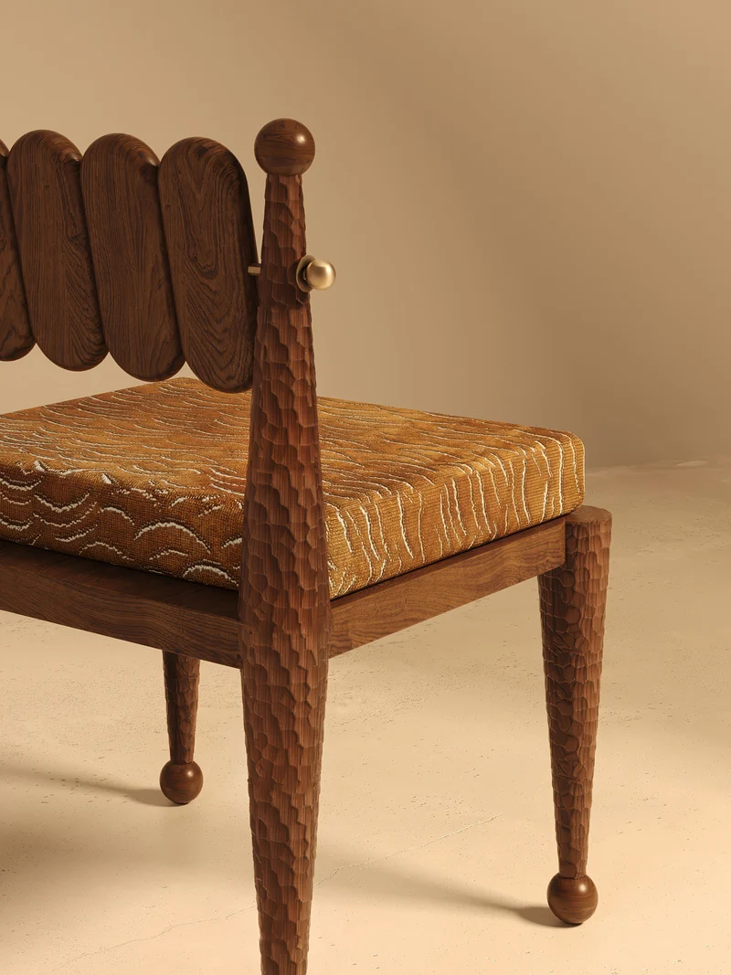 SIMORGH I – Carved Walnut with Pierre Frey Upholstery