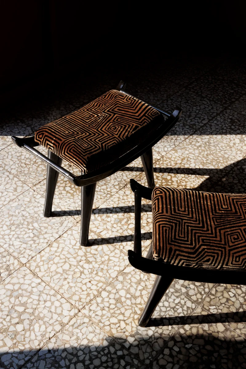Pantera Chair Stool in Wood and DEDAR Fabric