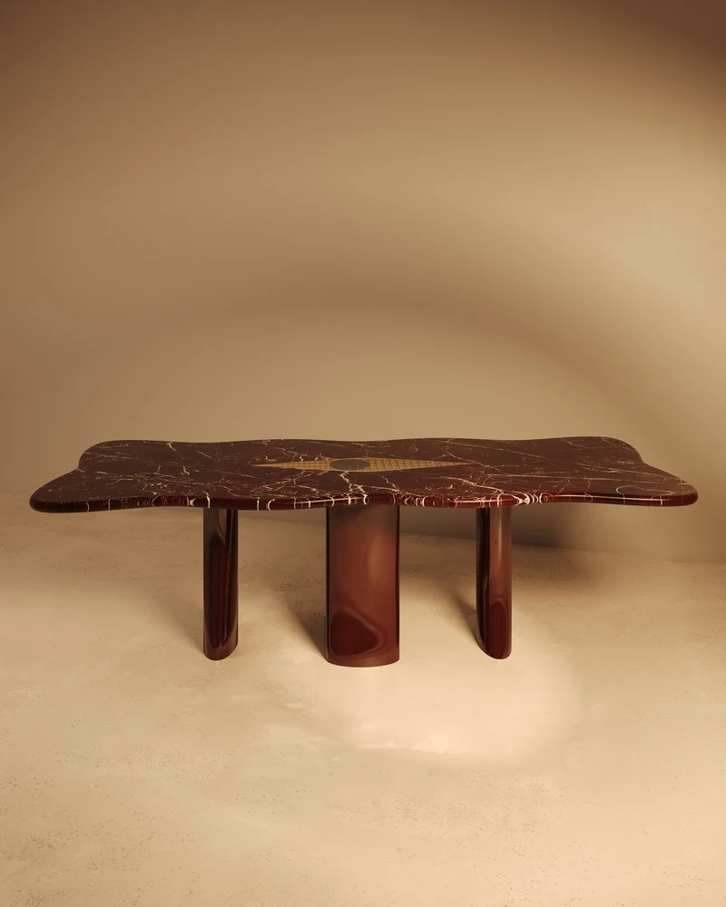 NAZAR – Glossy Lacquered Base, Marble Top with Khatam Marquetry