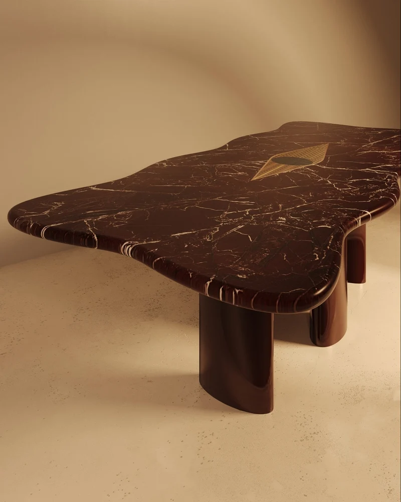 NAZAR – Glossy Lacquered Base, Marble Top with Khatam Marquetry