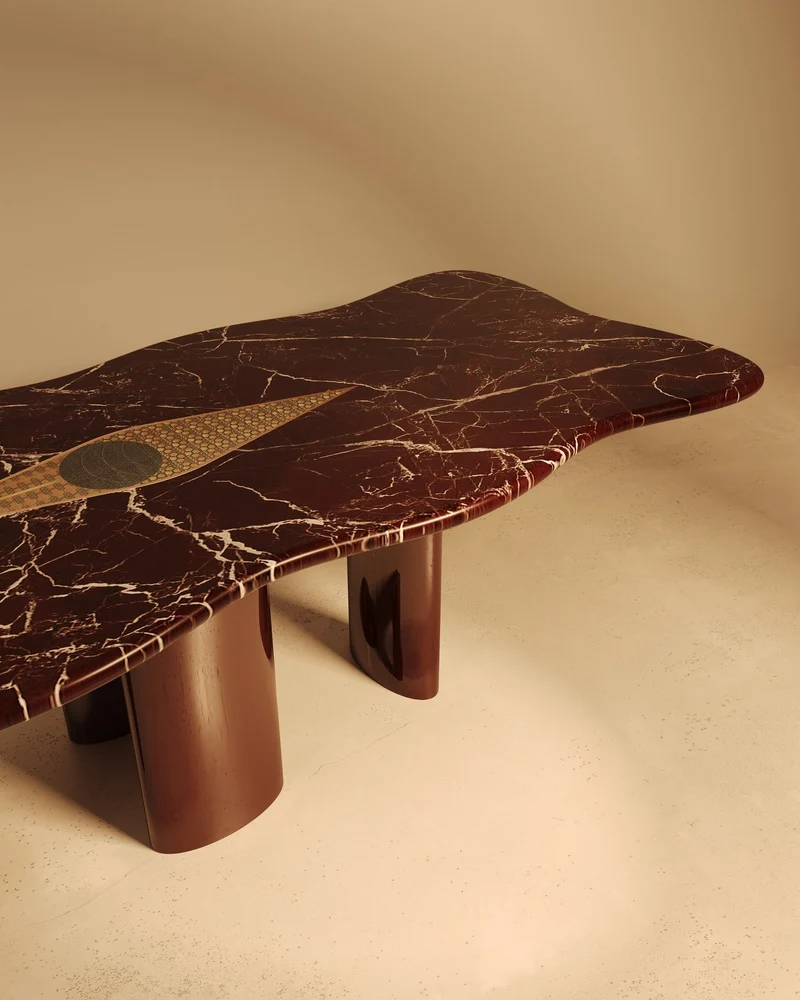 NAZAR – Glossy Lacquered Base, Marble Top with Khatam Marquetry