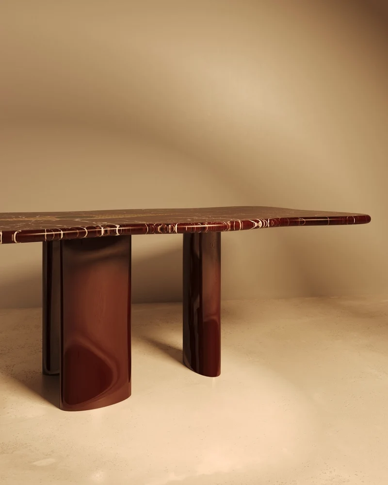 NAZAR – Glossy Lacquered Base, Marble Top with Khatam Marquetry