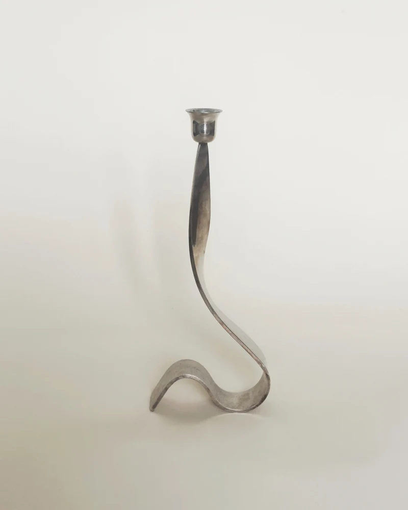Vintage Italian Silver Plate Single Ribbon Candleholder
