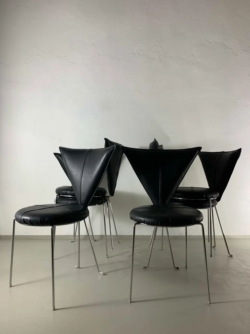 6 Black Leatherette Metal Chairs from Lubke | Germany | 1990s