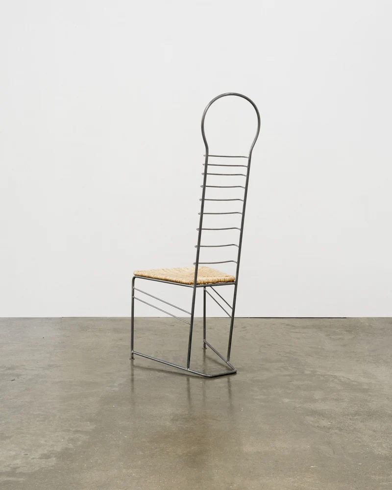 Vintage Sculptural Steel and Straw Chair