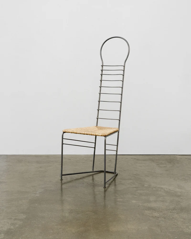 Vintage Sculptural Steel and Straw Chair