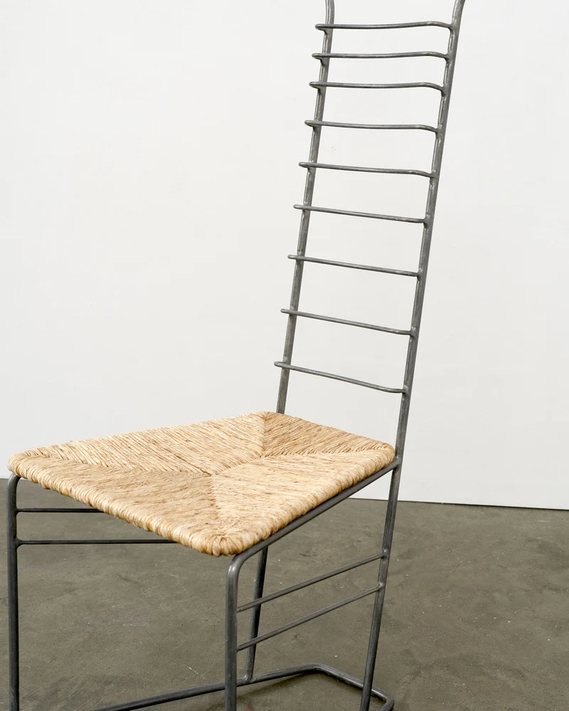 Vintage Sculptural Steel and Straw Chair