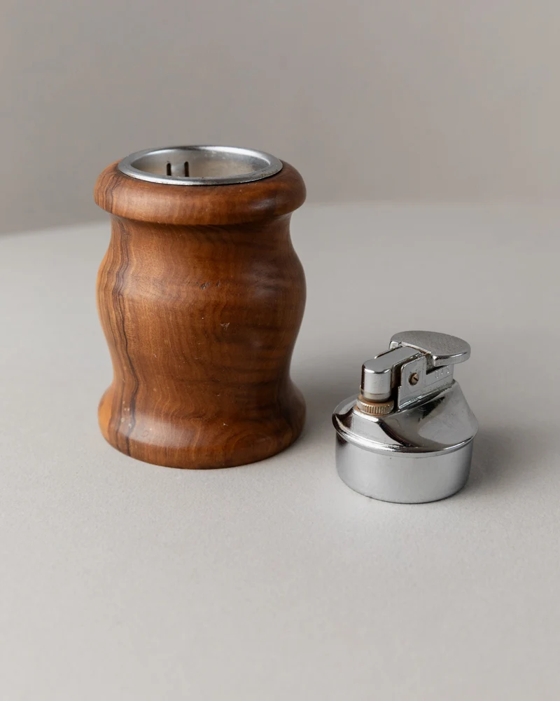 Curved Wooden Table Lighter, Italy 1960s