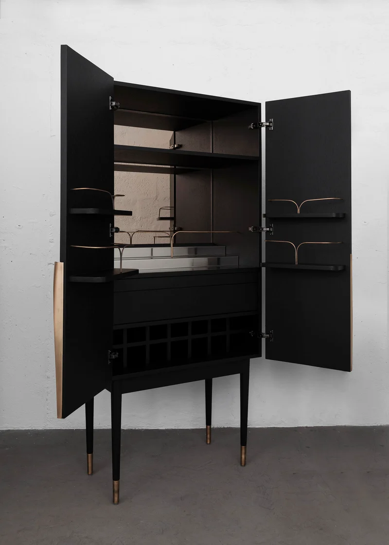 PERFIDIA_01 Bar Cabinet in Solid Wood and Casted Bronze Details