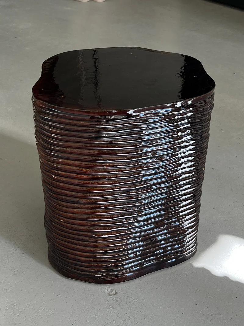 Handsculpted Ceramic Stool Chocolate Gloss