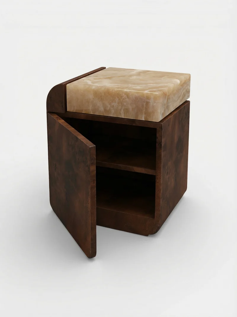 Amo Burl Wood and Honey Onyx Storage Table