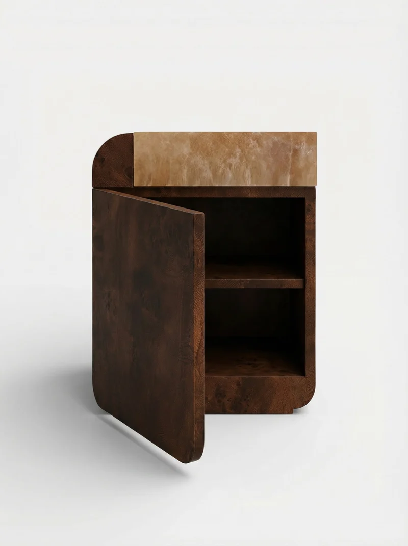 Amo Burl Wood and Honey Onyx Storage Table