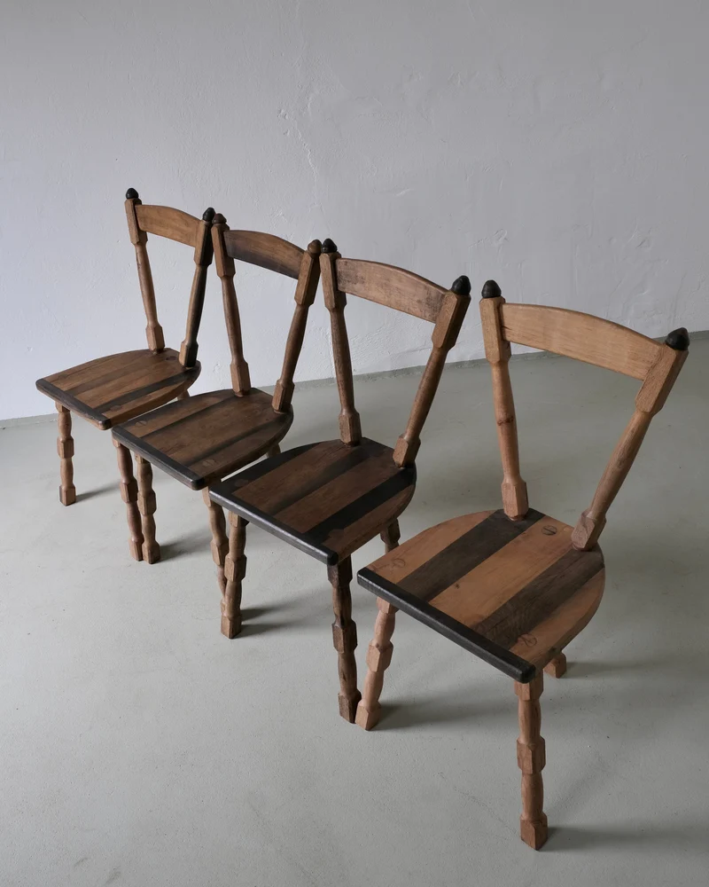 4 Brutalist Sculptural Tripod Dining Chairs | 1970s