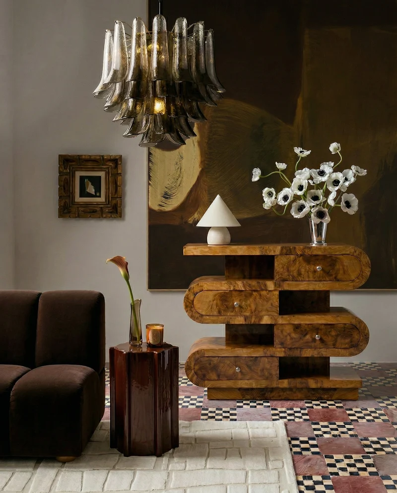 'Hebi Drawers' Olive Burl Wood Console