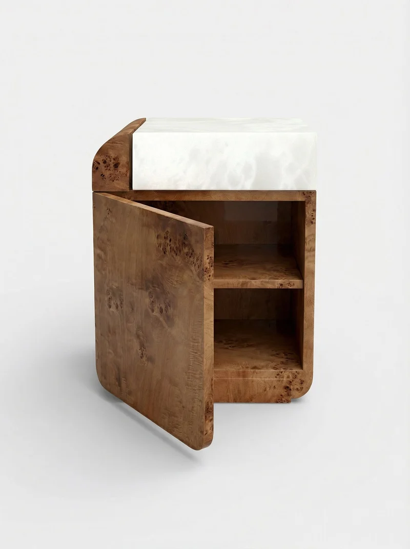 "Amo" Burl Wood and White Onyx Side Table