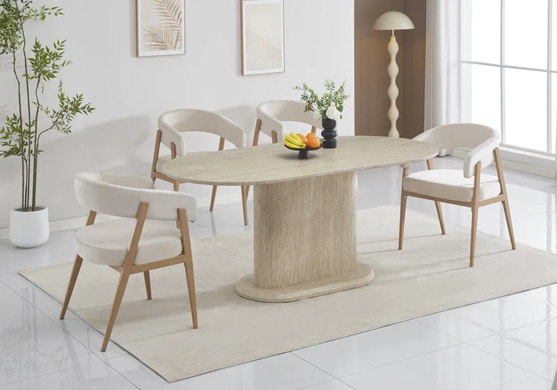 Fauteuil de table velours beige chêne - Oslo x4