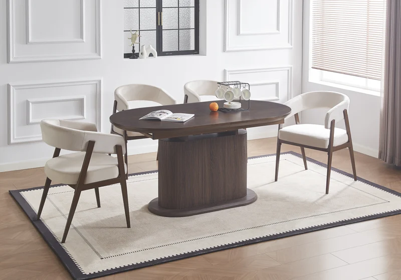 Fauteuil de table velours beige noyer - Oslo x4