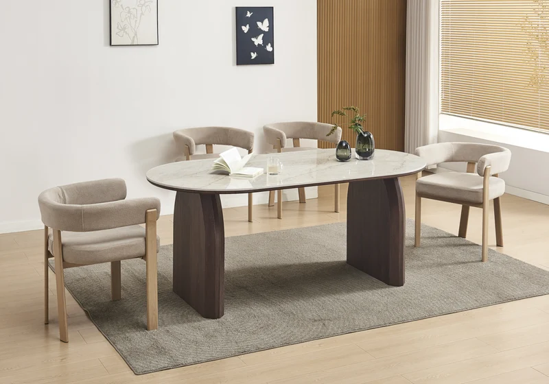Fauteuil de table bouclé taupe chêne - Mura x4