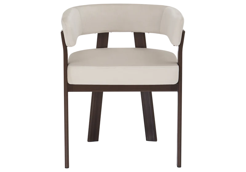 Fauteuil de table velours beige noyer - Mura x4