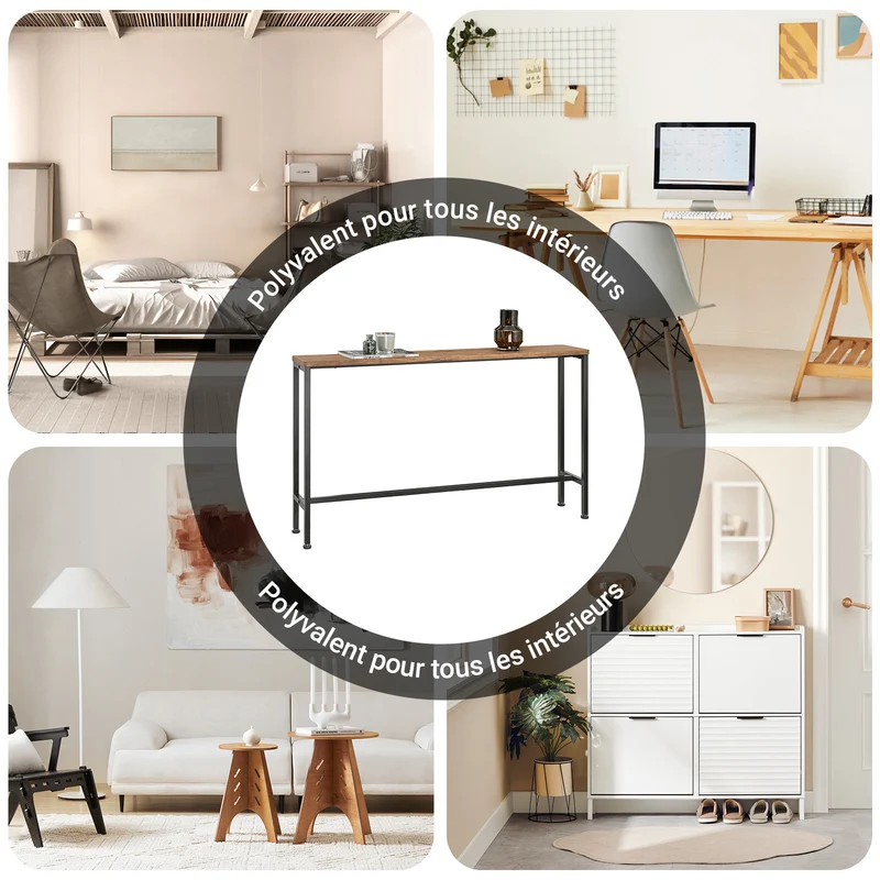SoBuy FSB19-N Table Console Étroite, Table d'Appoint, Bout de Canapé, Table d’Entrée, Cadre et 4 Pieds en Fer, pour Salon, Entrée, Couloir, Intustriel, L120xP20xH65 cm