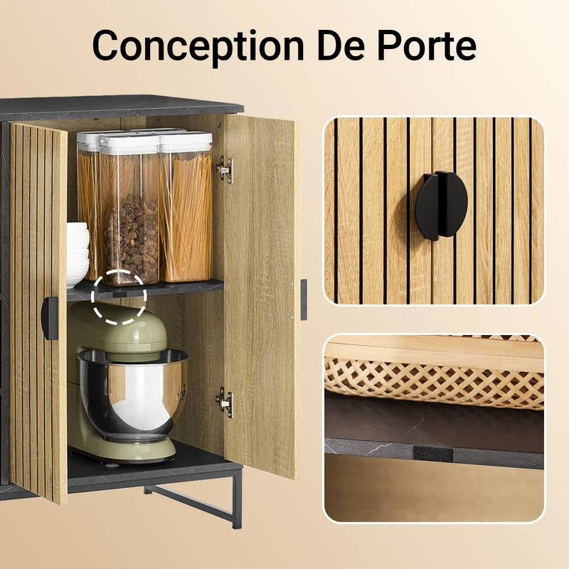 SoBuy FSB103-N Buffet Cuisine avec Niche Micro-Ondes et Étagère Réglable – L107 × P40 × H85 cm, Chêne / Noir