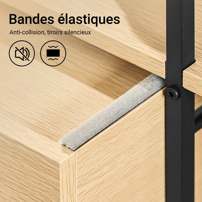 SoBuy FKW111-N Desserte de Cuisine avec 2 Tiroirs, 3 Étagères et 4 Roulettes 360° – L53×P37×H89 cm, PB et Acier, Noir et Naturel
