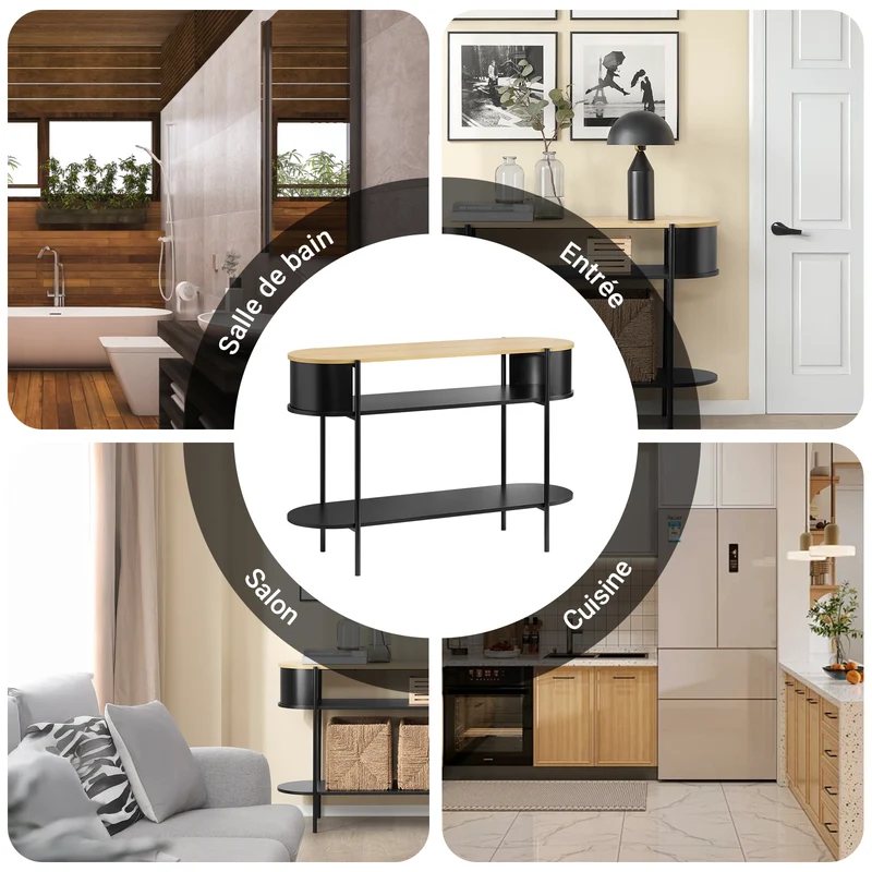 SoBuy FSB102-SCH Console d’Entrée Rangement Fonctionnel et Compact, Design Moderne, Usage Polyvalent, pour Salon et Chambre – L110×P39×H76 cm, Bois, Noir