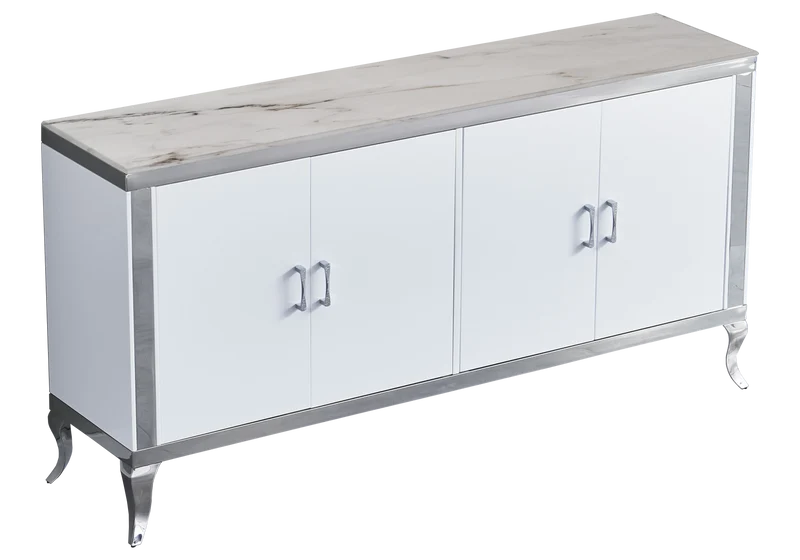 Buffet 4 portes marbre beige argent - Neo