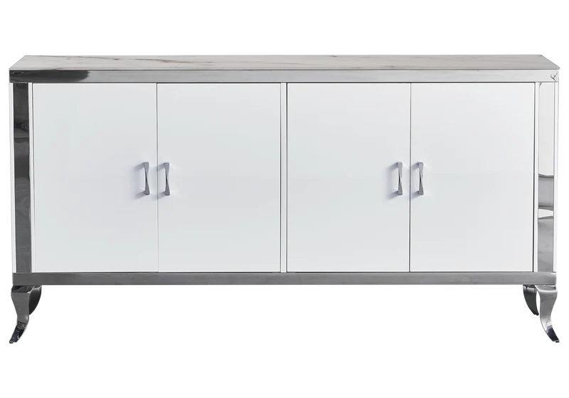 Buffet 4 portes marbre beige argent - Neo