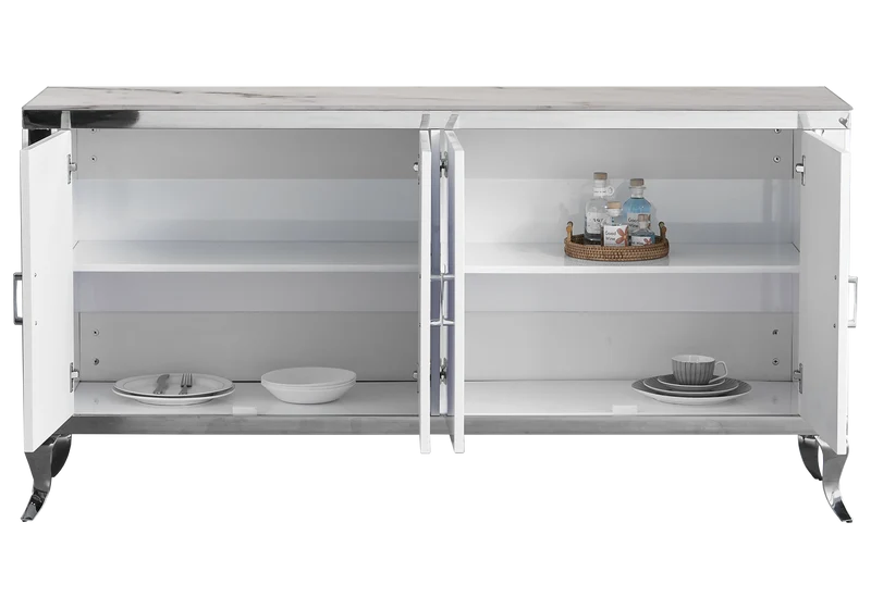 Buffet 4 portes marbre beige argent - Neo