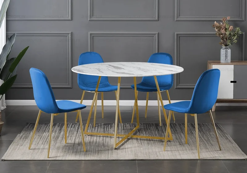 Chaises scandinaves en velours bleu - Gina x6