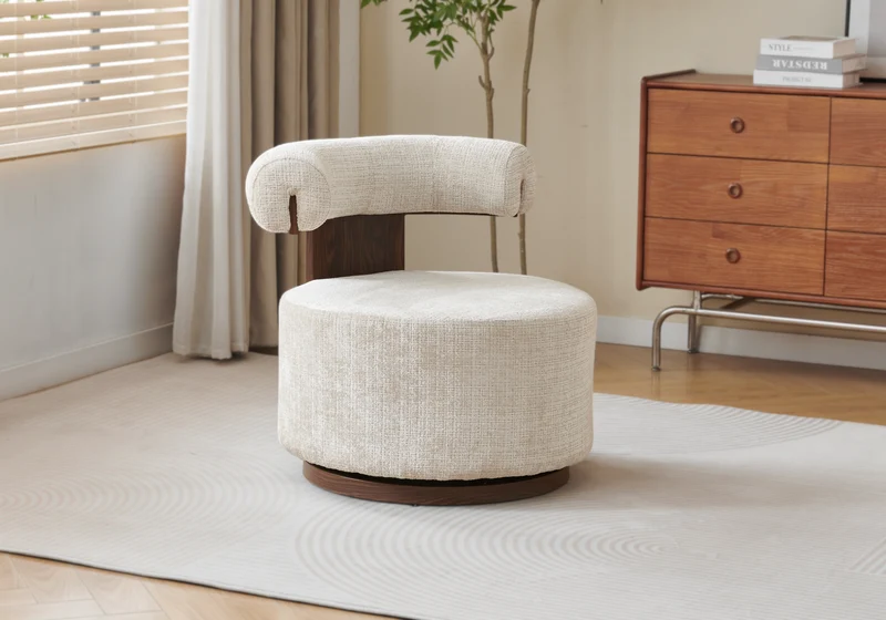 Fauteuil pivotant organique beige noyer - Oslo