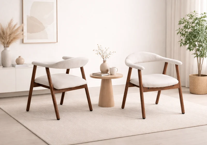 Chaise fauteuil velours beige et noyer - Oris x2