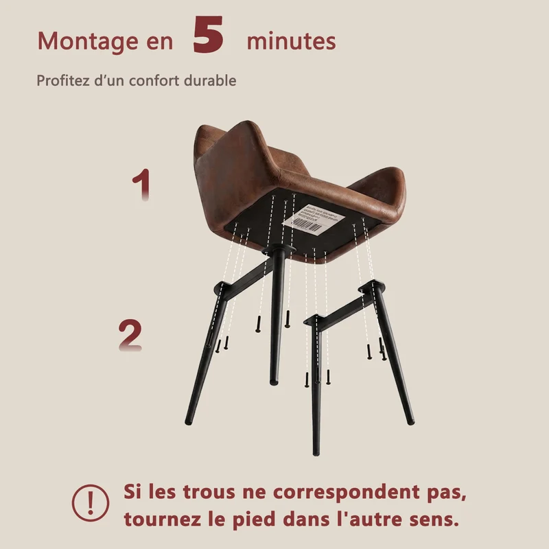 Ensemble de salle à manger comprenant une table extensible et 6 chaises avec accoudoirs en suédine marron