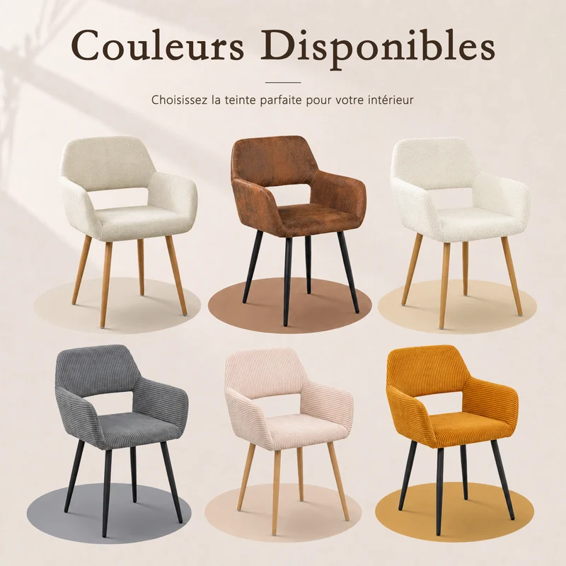 Ensemble de salle à manger comprenant une table extensible et 6 chaises avec accoudoirs en suédine marron