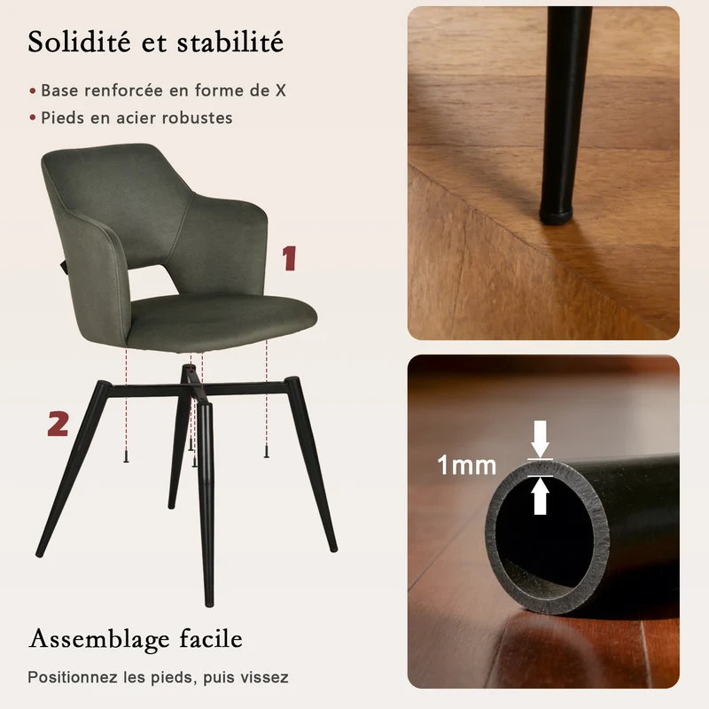 Ensemble de salle à manger de style scandinave composé d'une table ronde en chêne et de 2 fauteuils en tissu vert