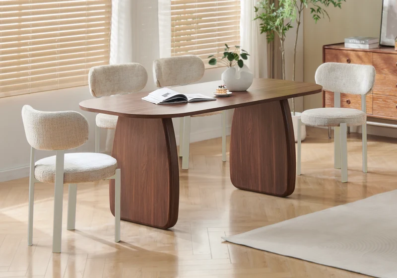 Chaise de table beige travertin Japandi - Kuro x4