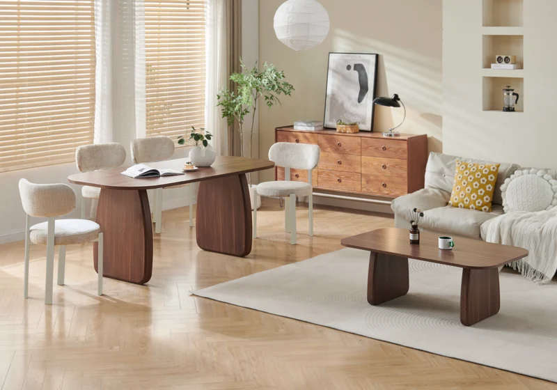 Chaise de table beige travertin Japandi - Kuro x4