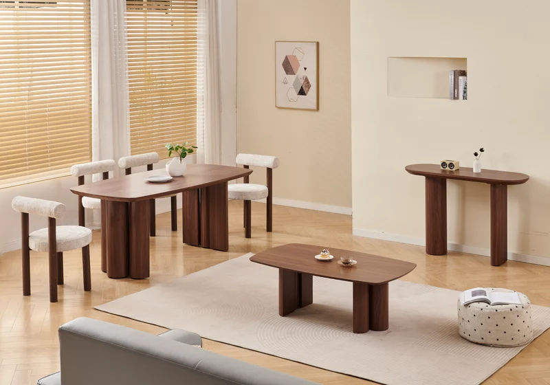 Ensemble table bois noyer foncé et 4 chaises - Doria