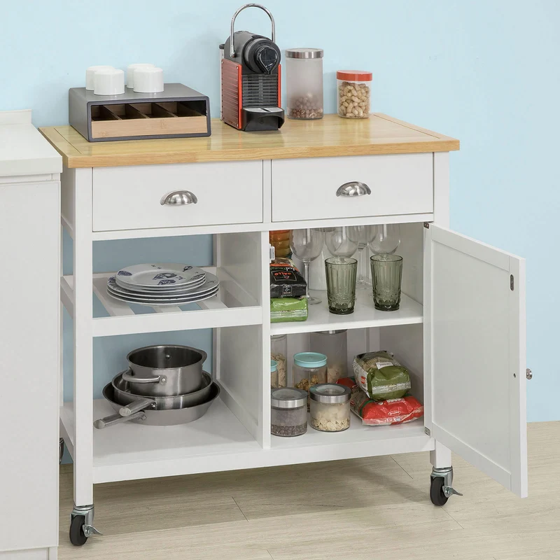SoBuy FKW62-WN Chariot de Service 1 porte-bouteilles 2 tiroirs