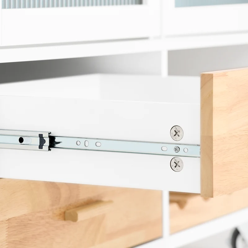 SoBuy FKW114-WN Îlot Central de Cuisine Buffet avec Plateau en Bois d'Hévéa, Porte-Bouteilles à 2 Niveaux