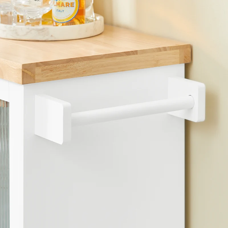 SoBuy FKW114-WN Îlot Central de Cuisine Buffet avec Plateau en Bois d'Hévéa, Porte-Bouteilles à 2 Niveaux