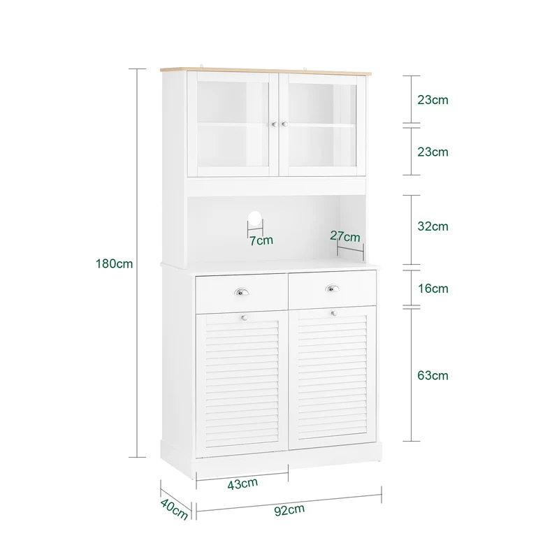 SoBuy FSB101-W Buffet Cuisine avec 3 Portes, 2 Tiroirs et Compartiment à Poubelle, Design Moderne, pour Cuisine et Salle à Manger – L92×P40×H180 cm, Blanc