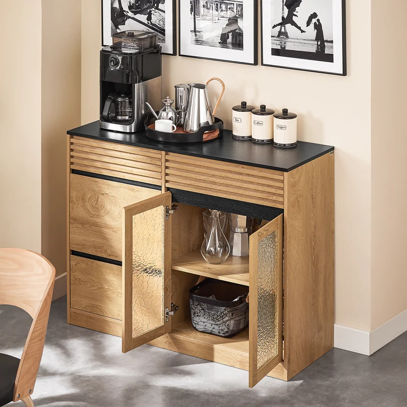 SoBuy FSB99-N Buffet Bas Multifonction avec 3 Portes et 3 Tiroirs, Meuble Rangement pour Cuisine, Salle à Manger ou Entrée, Naturel 112×40×89 cm