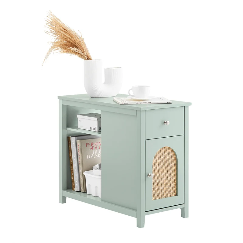 SoBuy FBT159-GR Bout de Canapé Table d'Appoint avec 1 Plateau Amovible, 1 Tiroir Coulissant et 1 Compartiment Ouvert