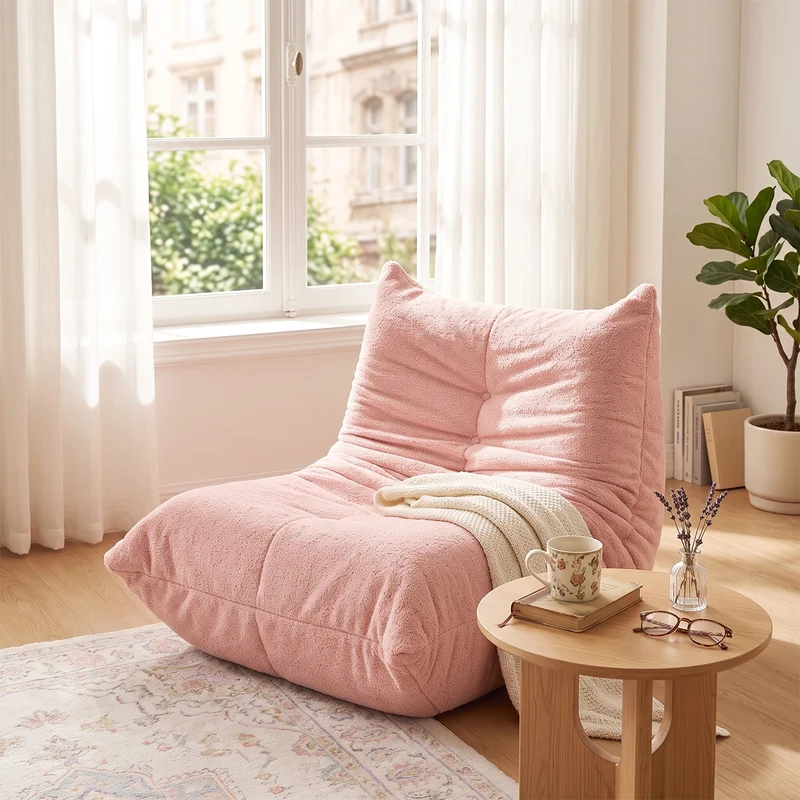 Fauteuil style Togo rose chenille, fauteuil de sol sans cadre ergonomique